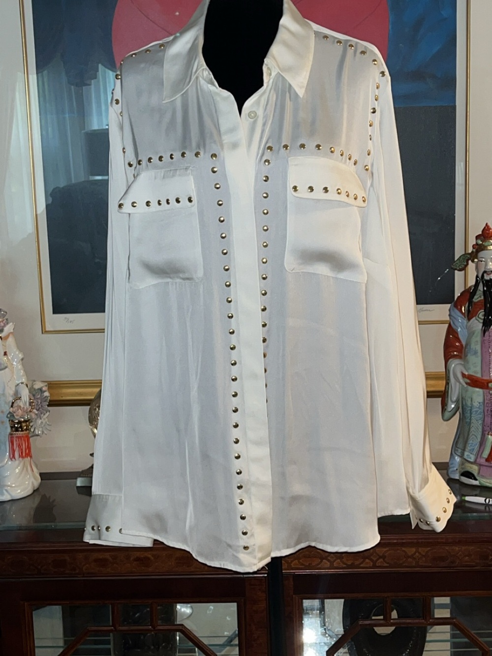 MICHAEL Michael Kors White Studded Button-Front Blouse